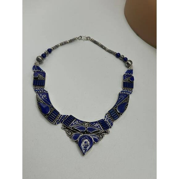 Blue Lapis Tibetan Silver Necklace Bracelet Earring Jewelry Set Handmade - Picture 16 of 16